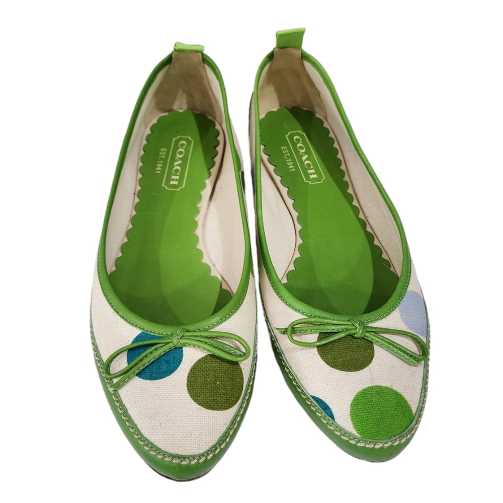 Coach Polkadot Green Canvas Leather  Almond Toe Slip-on Shoes Size 6.5 - Picture 2 of 16